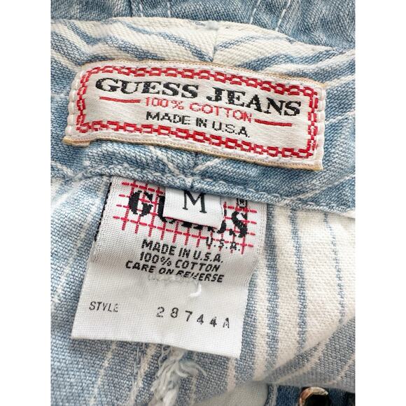 Vintage 90’s Guess Striped Overalls Shorts Shortalls Size Medium - Picture 3 of 7